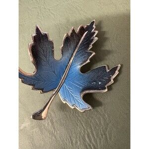 Vintage Silver color & Enamel BLUE MAPLE LEAF  Brooch